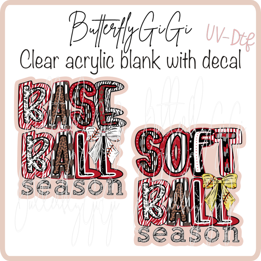 BasebBall SoftBall Season RED UvDTF