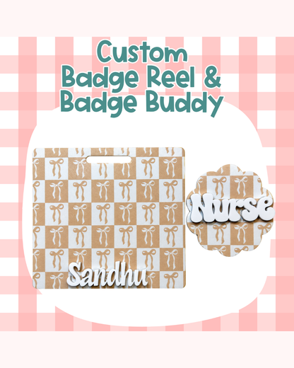 Checkered Bow Beige Badge Custom Acrylic Design