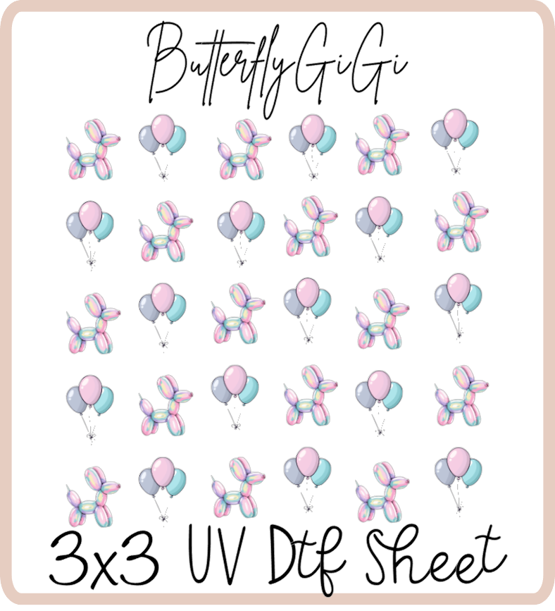 Birthday Balloon Dog Uv Dtf SHEET