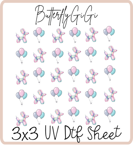 Birthday Balloon Dog Uv Dtf SHEET