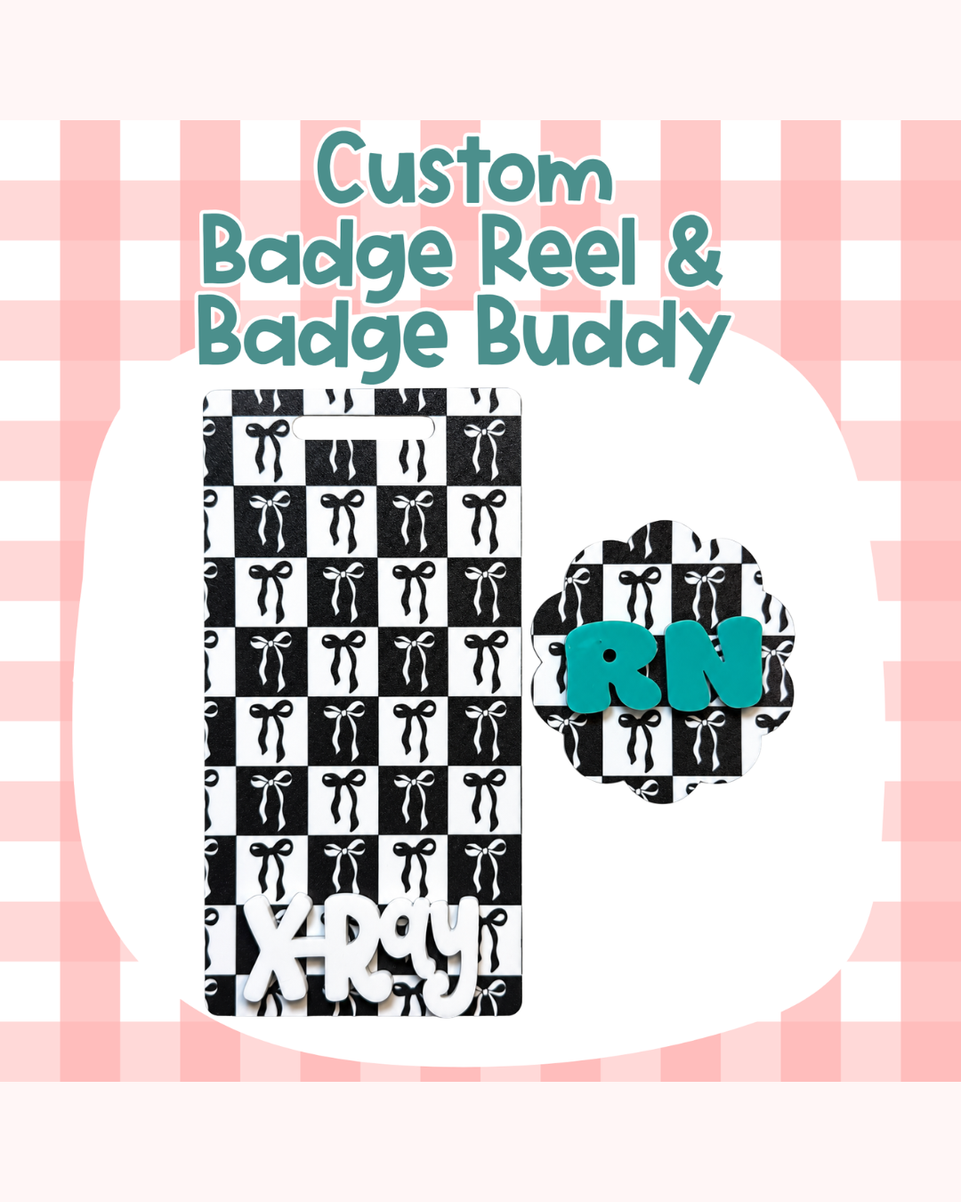 Checkered Bow Black Badge Custom Acrylic Design