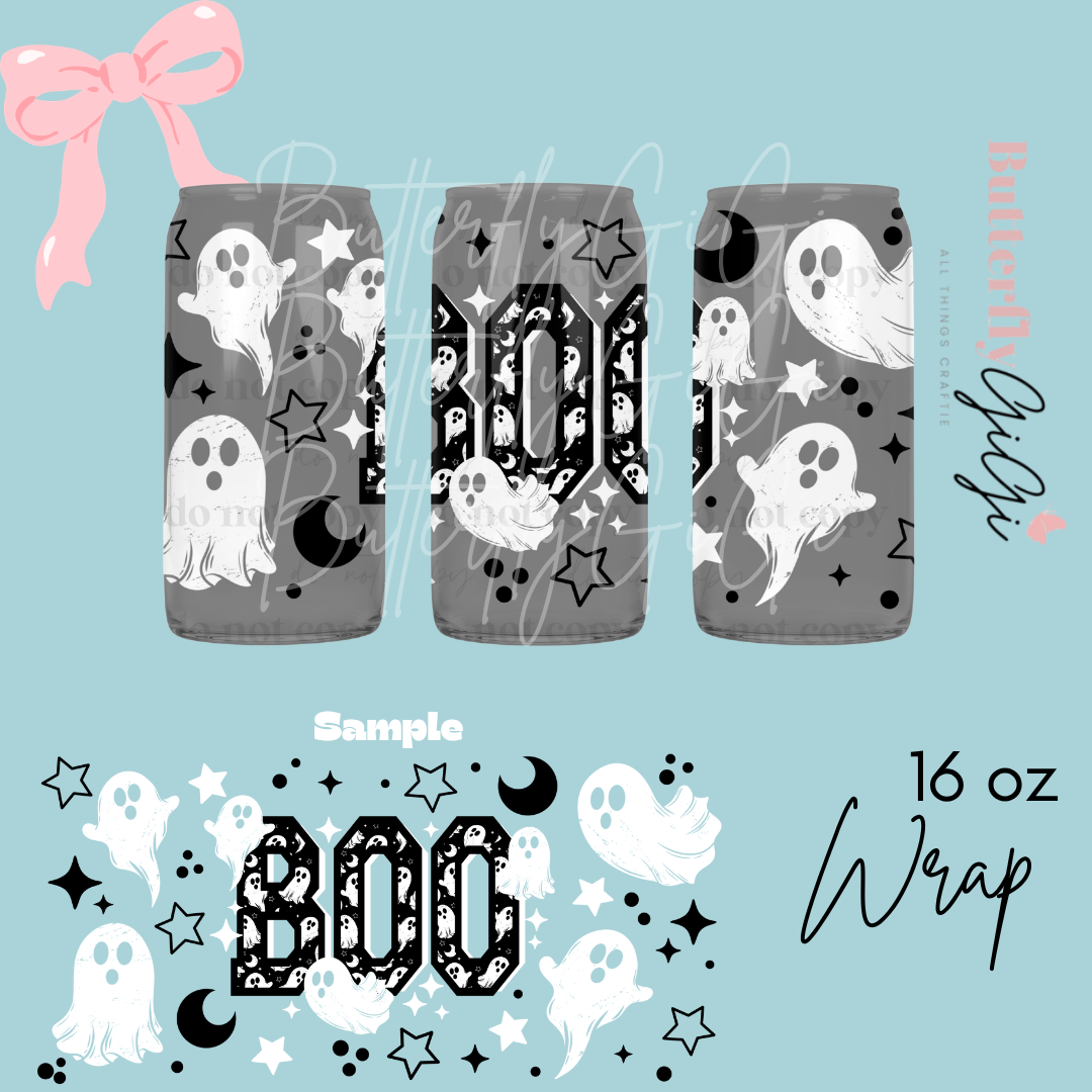 Black and White Boo Ghosts 16oz UVDTF Wrap