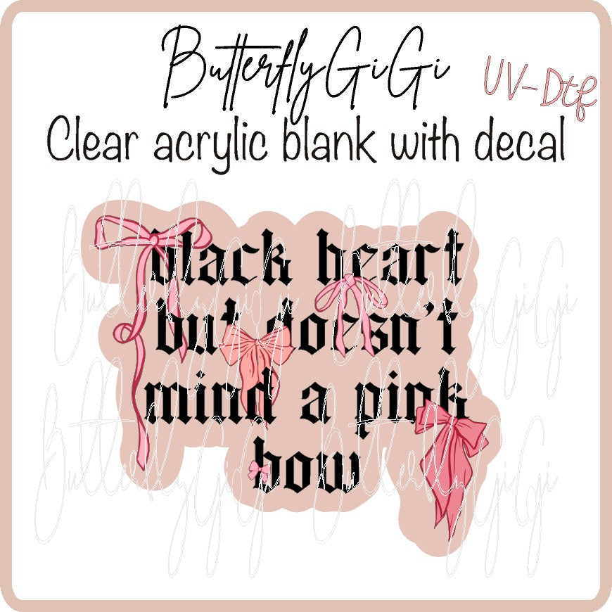 Black Heart Pink Bow UV DTF