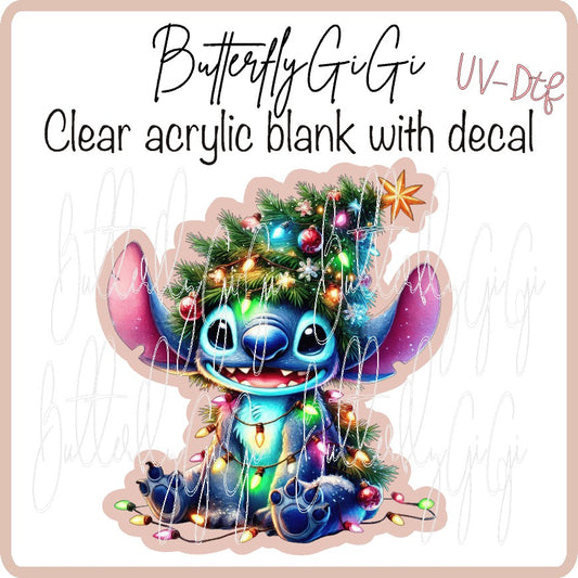 Blue alien christmas tree UV DTF