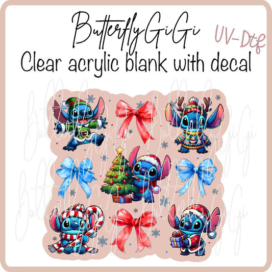 Blue alien xmas coquette UV DTF