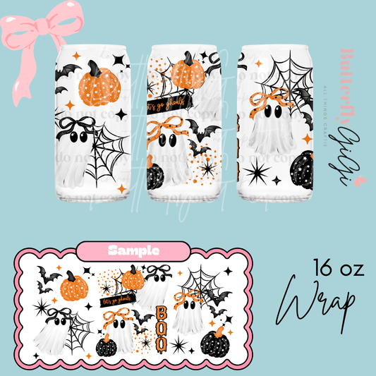Boo ghosts and Bows 16oz UVDTF Wrap