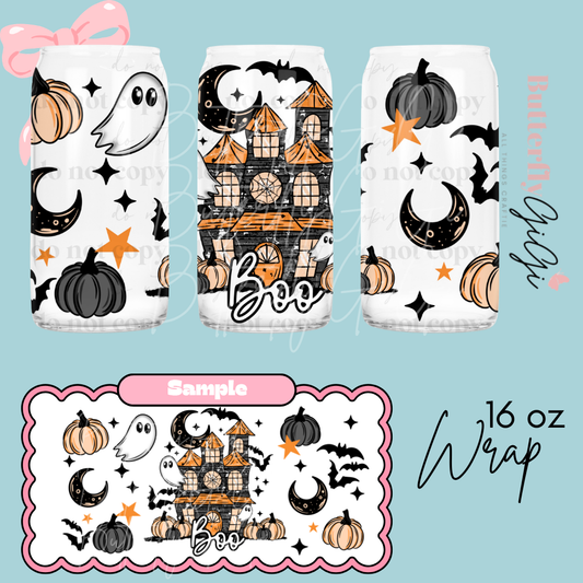 Boo Haunted House 16oz UVDTF Wrap
