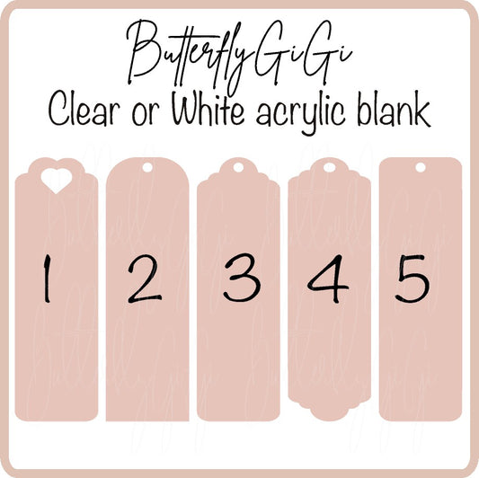 Blank Bookmark CLEAR/WHITE  Acrylic Blank