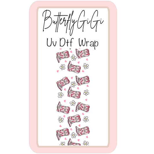 Wrap Boots Pink Daisy UV DTF