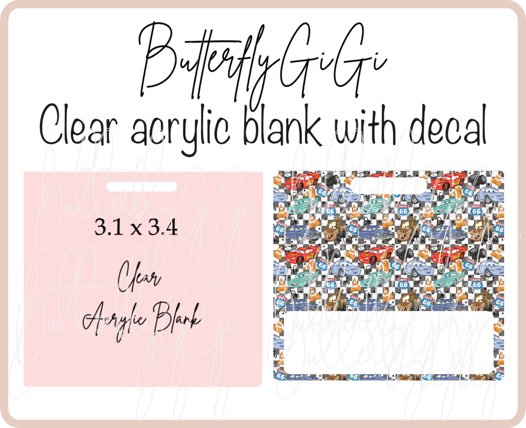 Cars Checkered  Buddy Acrylic Blank & Decal