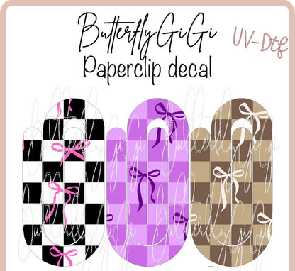 Checkered Bows Paperclip UvDTF