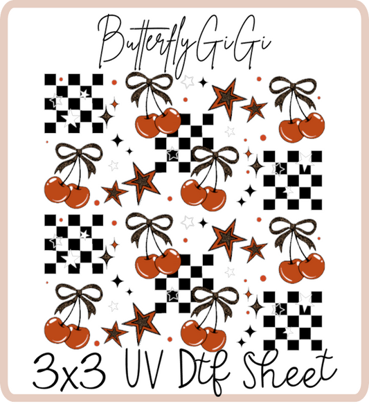 Checkered Cherries Star  3x3 UVDtf Sheet