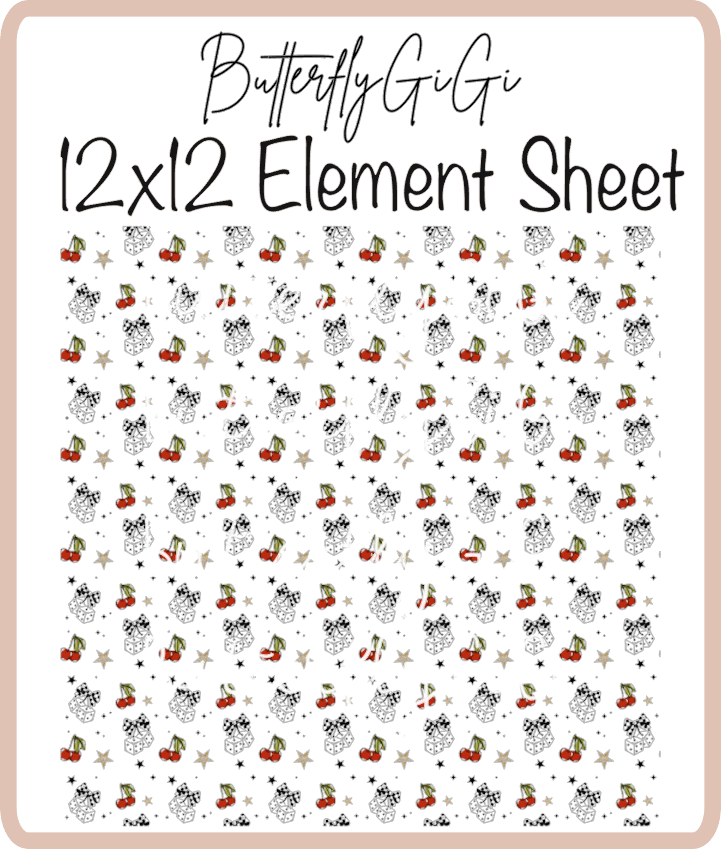 Checkered Dice Cherries 12x12 UVDTF Element Sheet