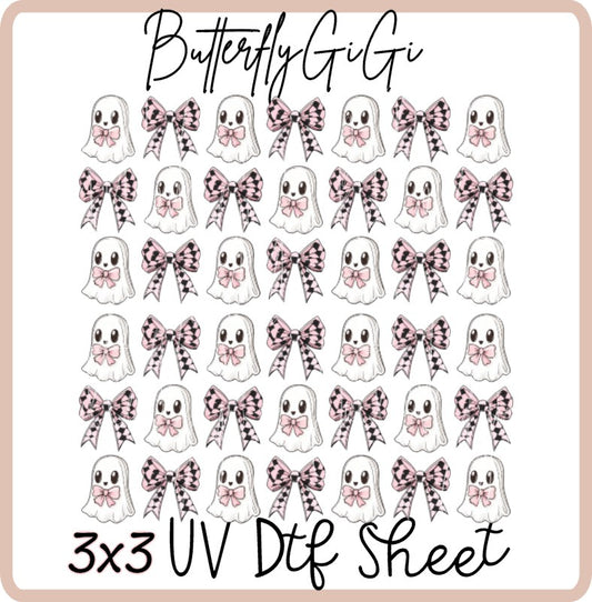 3x3 Checkered pink Ghost Uv Dtf SHEET