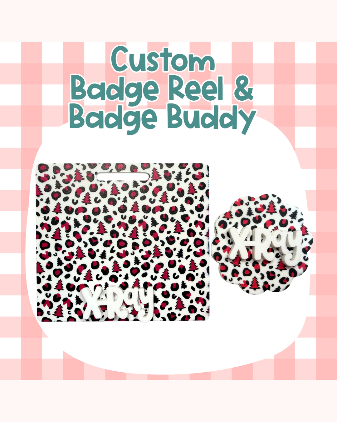 Christmas Leopard Pink Badge Reel Badge Buddy Custom Acrylic Design