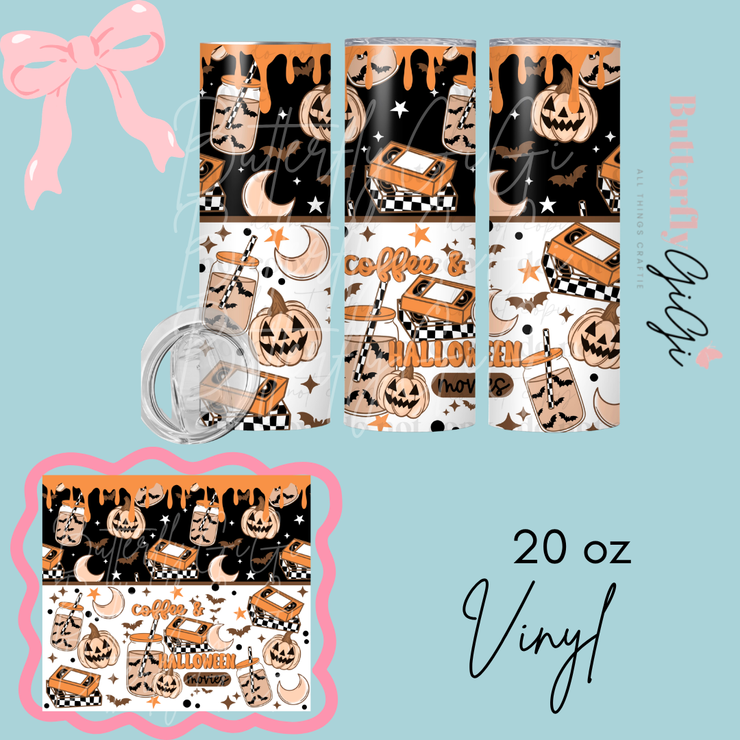 Coffee and Halloween Movies 20oz Vinyl Wrap