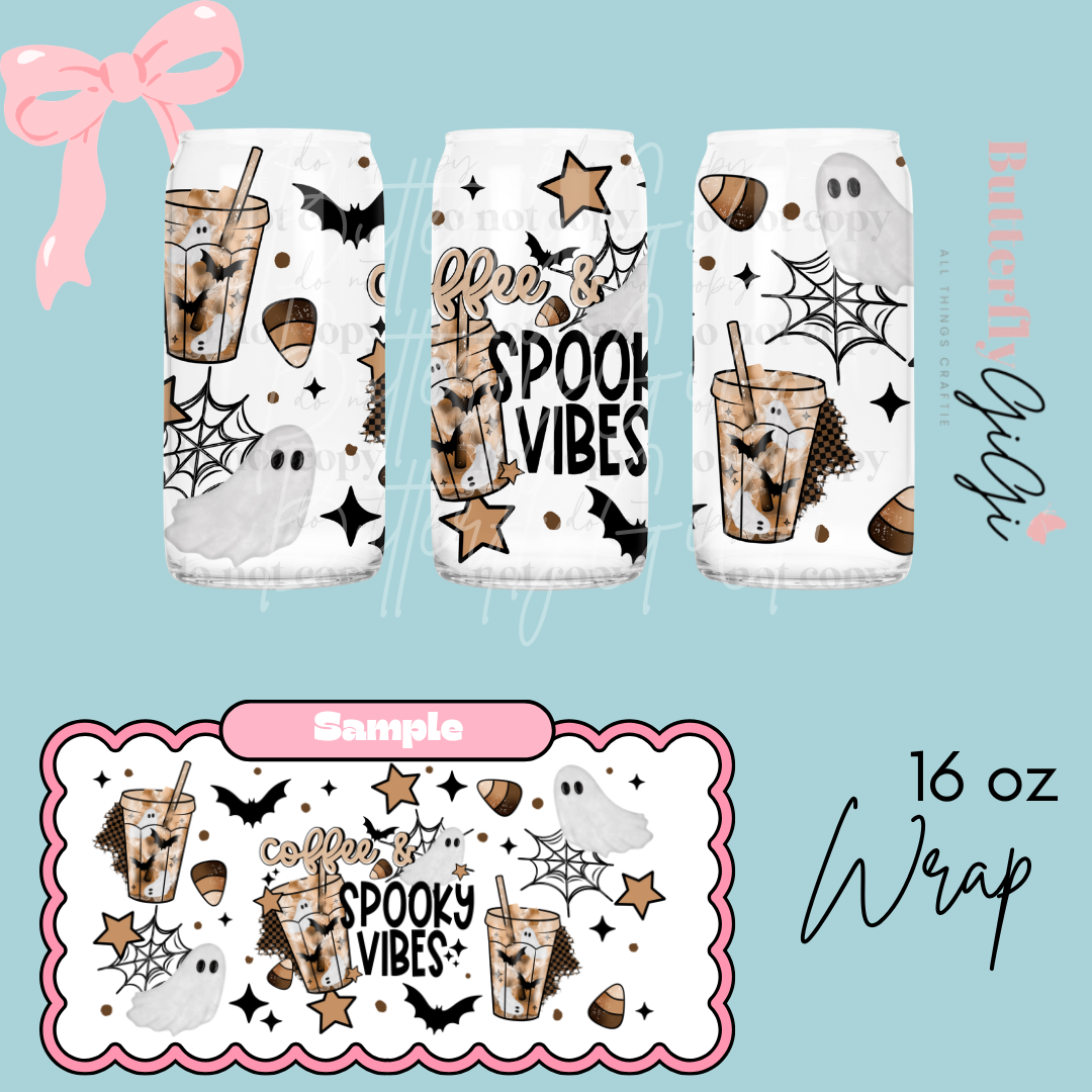 Coffee and Spooky Vibes 16oz UVDTF Wrap