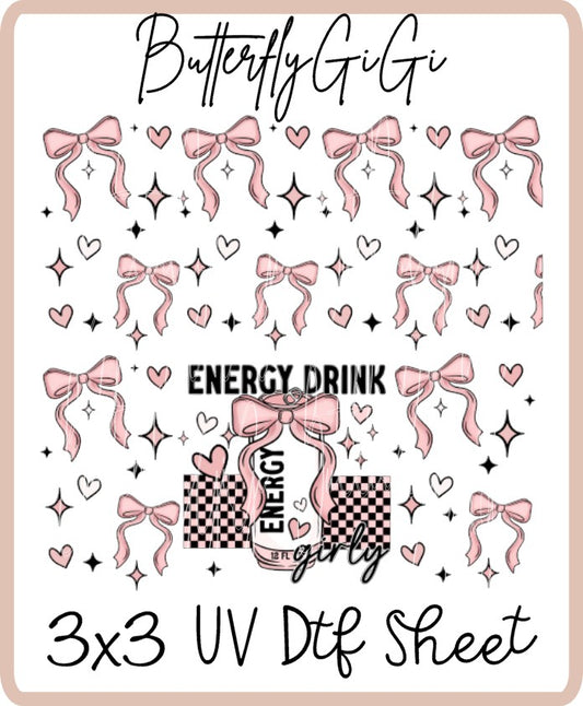 Coquette Bow Energy drink UV Dtf SHEET