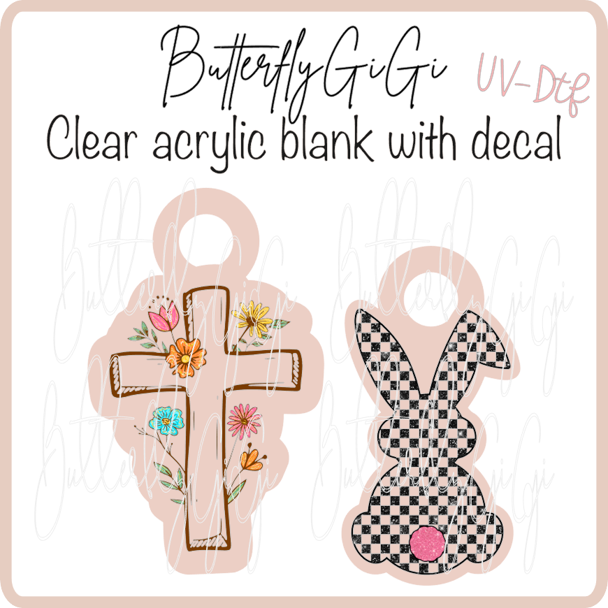 Easter  Cross Checkered Bunny Charms UVDTF