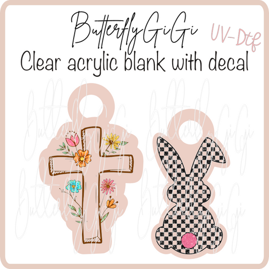 Easter  Cross Checkered Bunny Charms UVDTF
