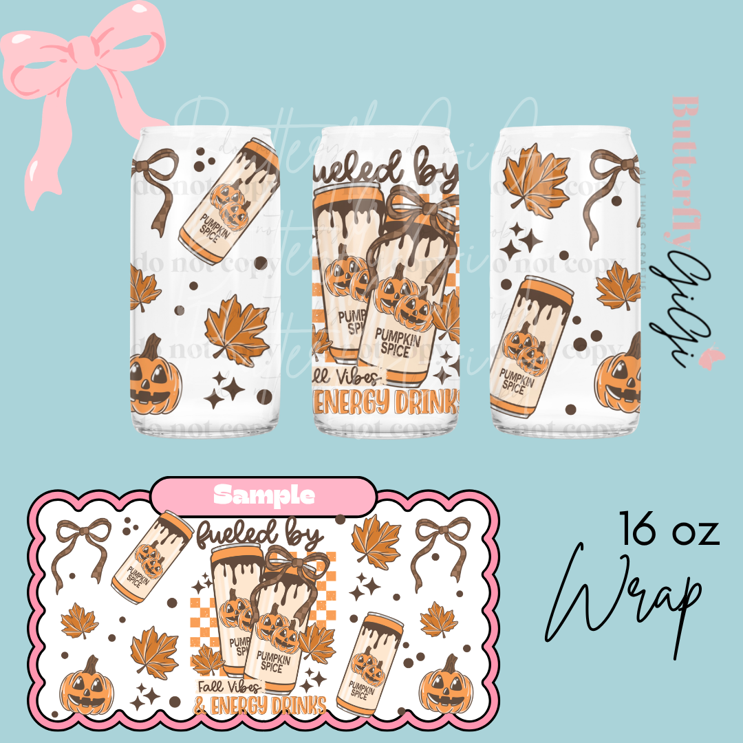 Fall and Energy Drink 16oz UVDTF Wrap
