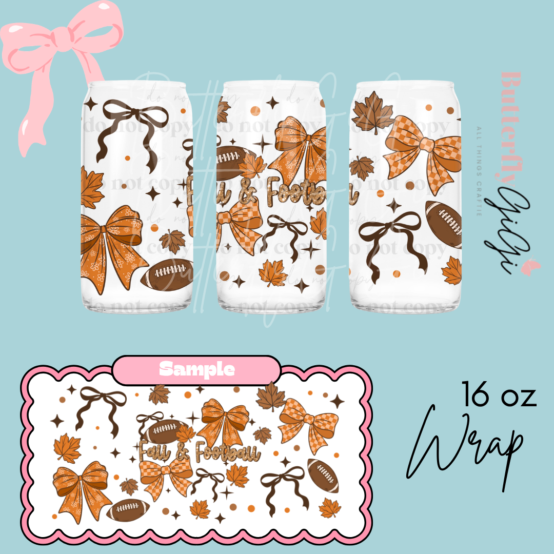 Fall and Football Bows 16oz UVDTF Wrap