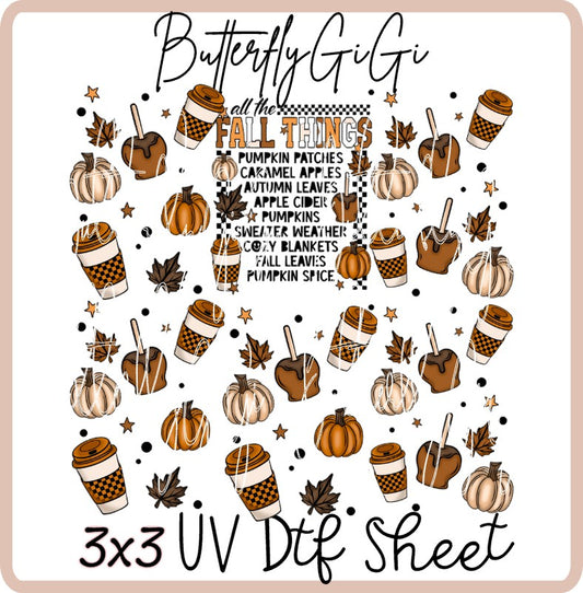 3x3 Fall Things Uv Dtf SHEET