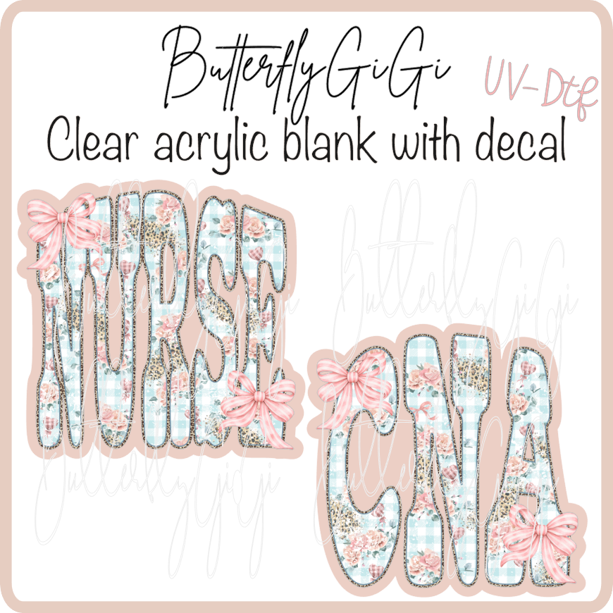 Nurse CNA floral gingham UvDTF