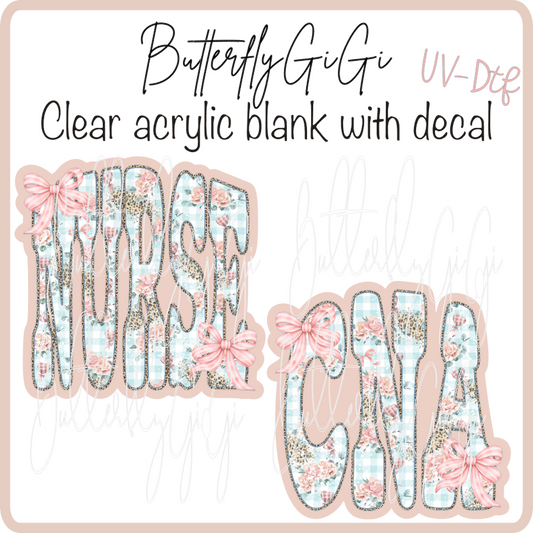 Nurse CNA floral gingham UvDTF