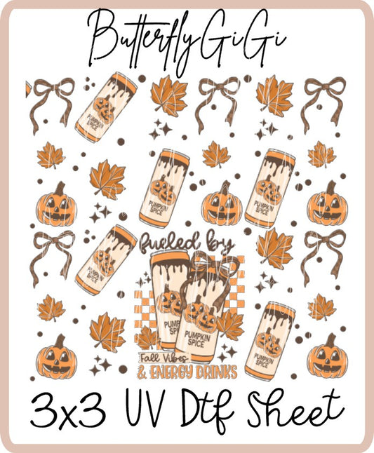 Fueled by Fall Energy drink UV Dtf SHEET