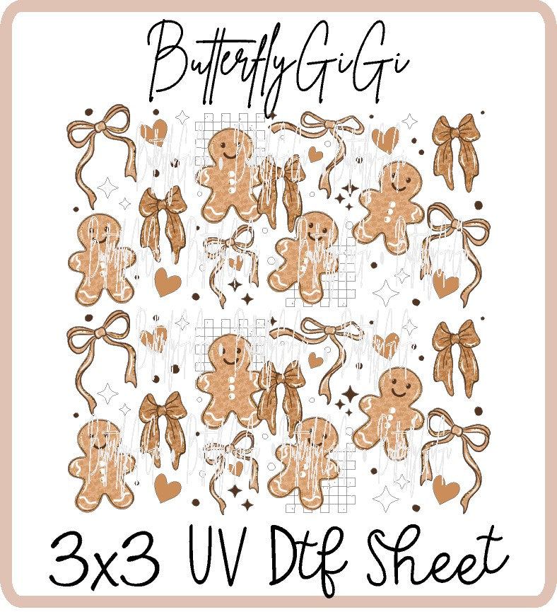 Gingerbread Bows Uv Dtf Sheet