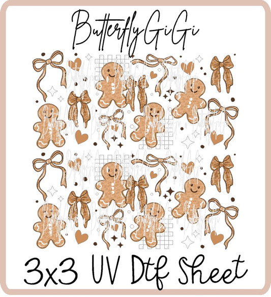 Gingerbread Bows Uv Dtf Sheet