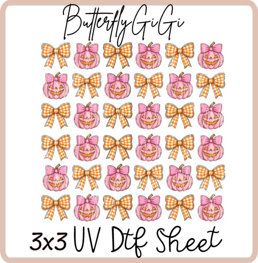 3x3 Gingham Orange Pink Pumpkin  Uv Dtf SHEET