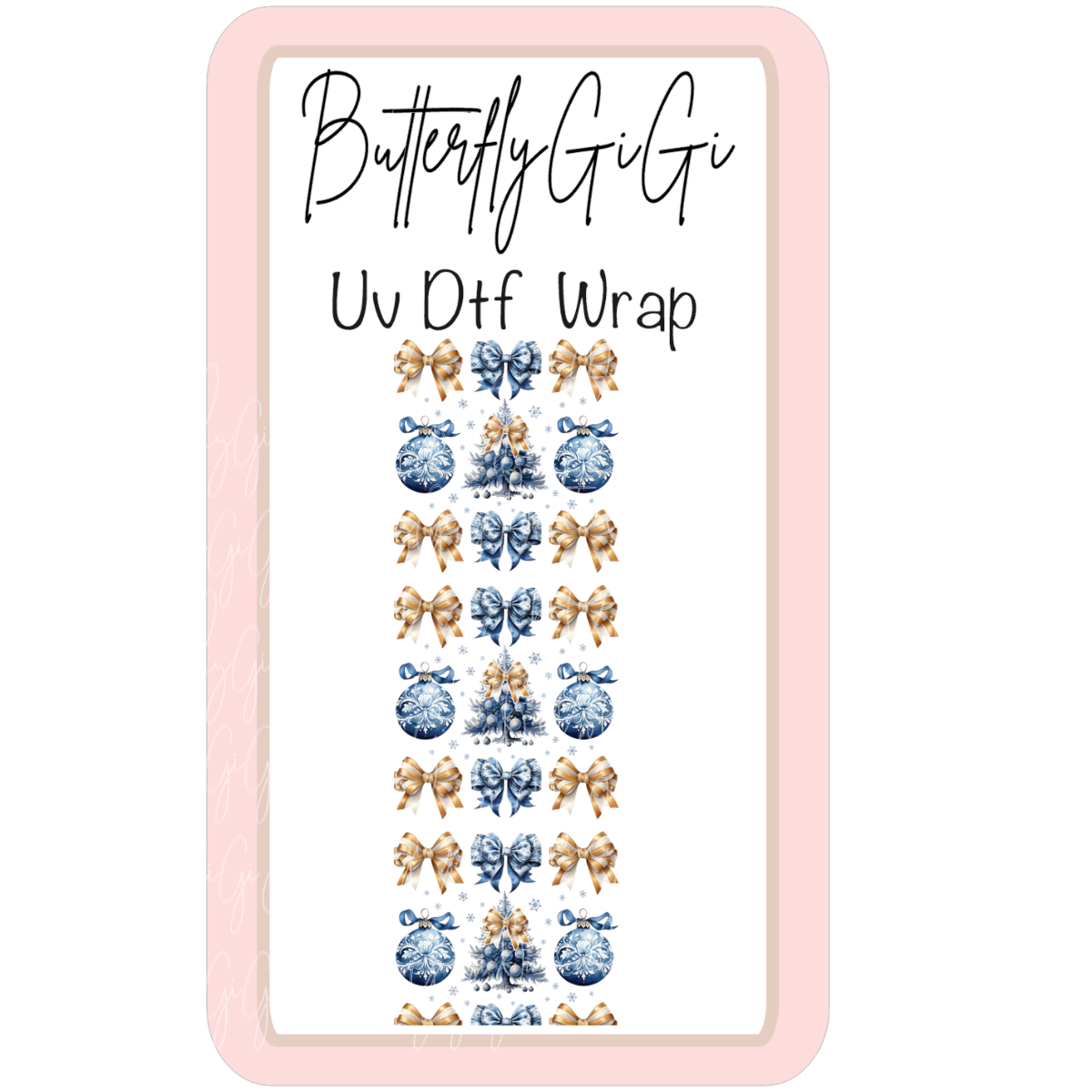 Golden Blue Christmas  Uv Dtf Wrap