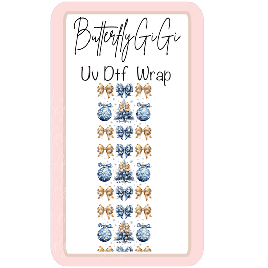 Golden Blue Christmas  Uv Dtf Wrap
