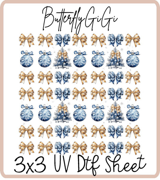 Golden Blue Christmas  Uv Dtf Sheet