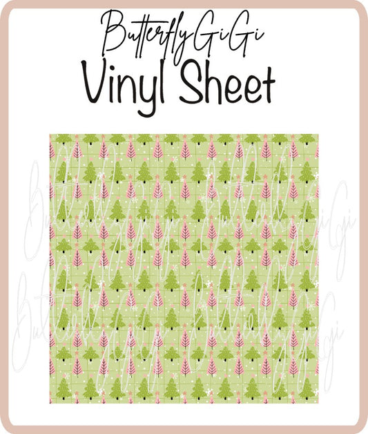 Vinyl Green Pink Trees Sheet
