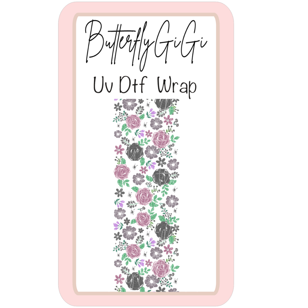 Wrap Grey Purple Flowers  UV DTF