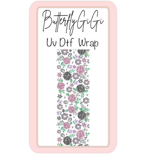 Wrap Grey Purple Flowers  UV DTF