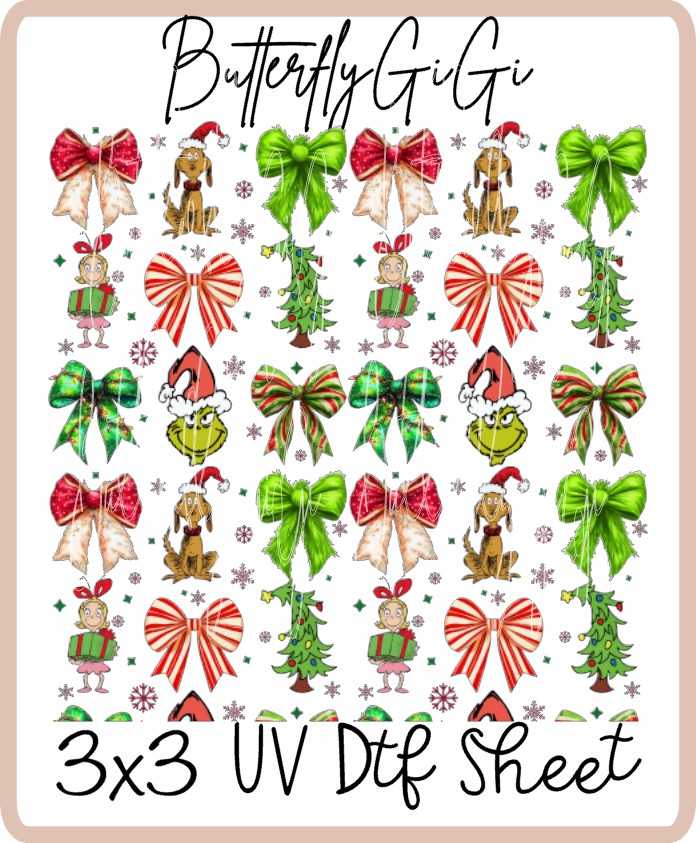Grinchie Bows Uv Dtf Sheet