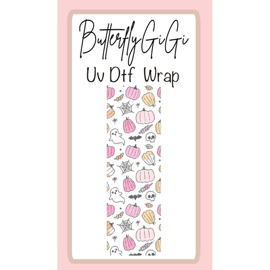 Wrap Halloween Pink Pumpkin ghost UV DTF
