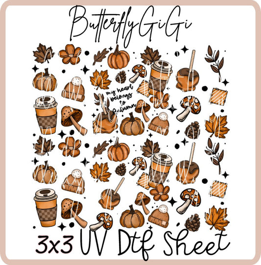 3x3 Heart to Autumn Uv Dtf SHEET