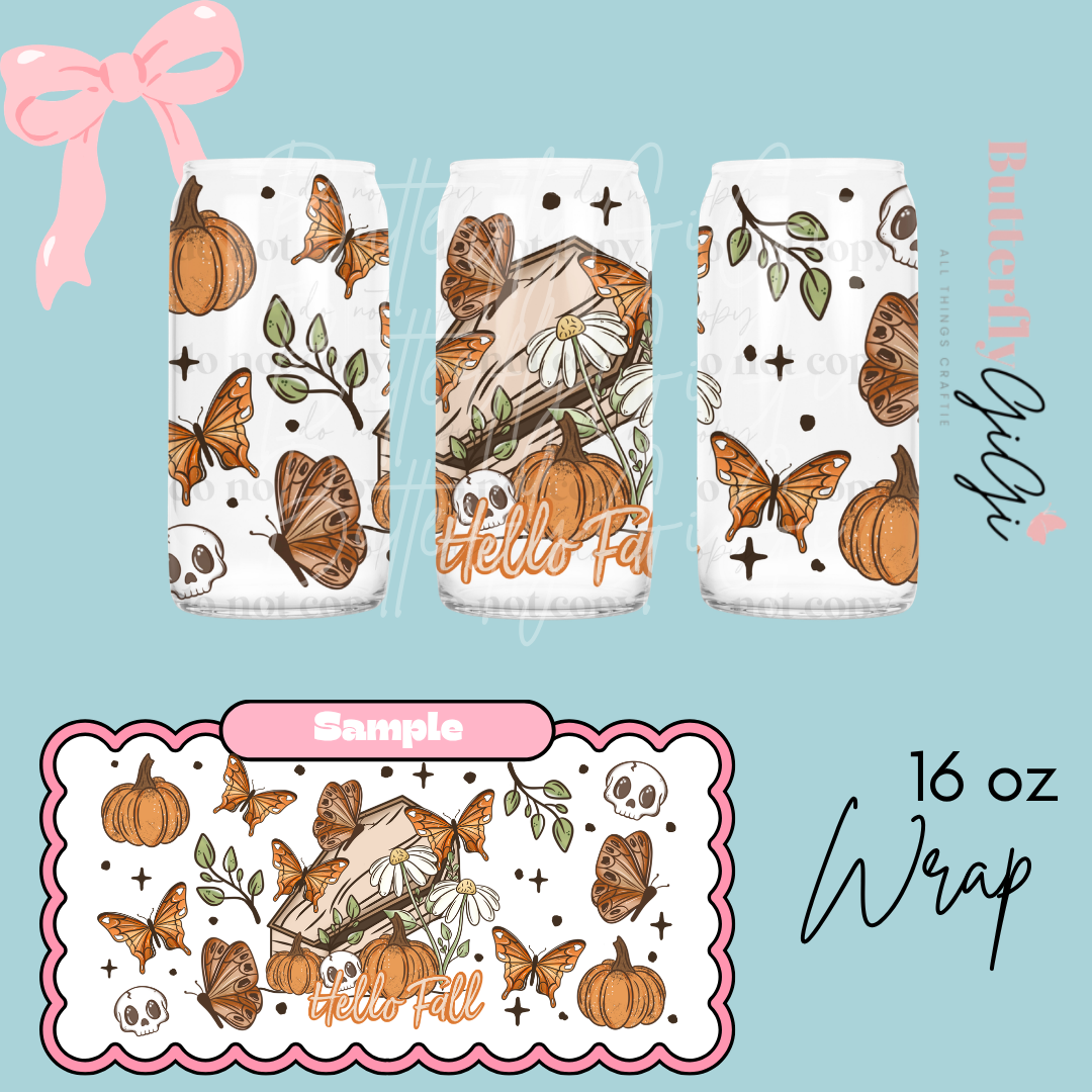 Hello Fall Casket 16oz UVDTF Wrap