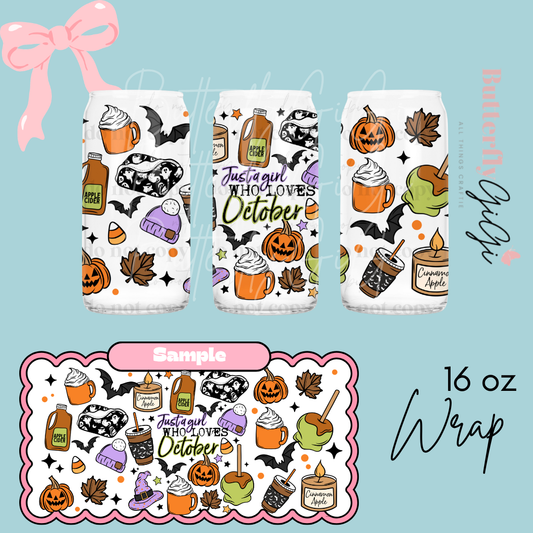 Just a girl loves October 16oz UVDTF Wrap