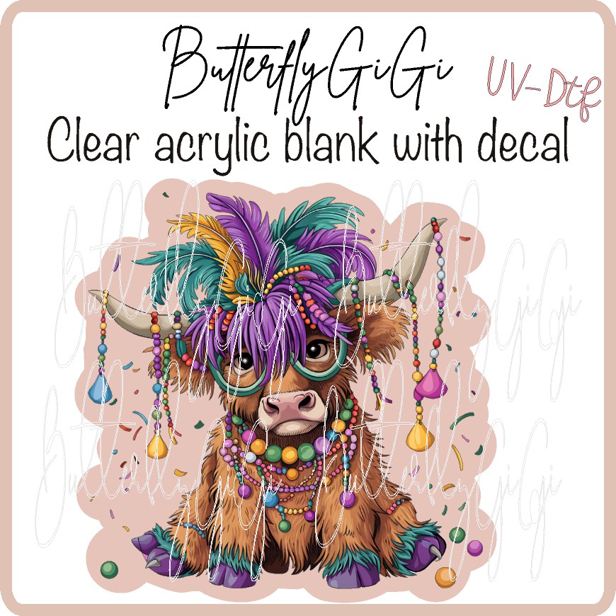 Mardi Gras Cow  UvDTF