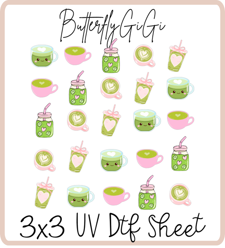 Matcha Love 3x3 UVDtf Sheet