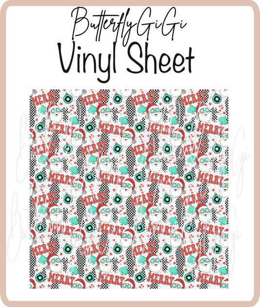 Vinyl Merry Santa Checkered Sheet