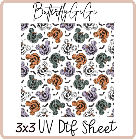 3x3 Mouse Pumpkin  Uv Dtf SHEET