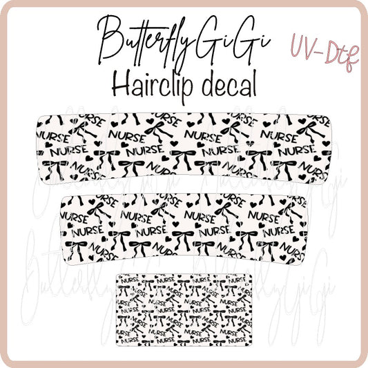 Nurse Black Bow  Hair Clip DECAL
