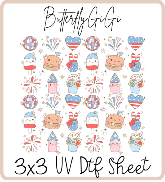 Patriotic Boho 3x3 UVDtf Sheet